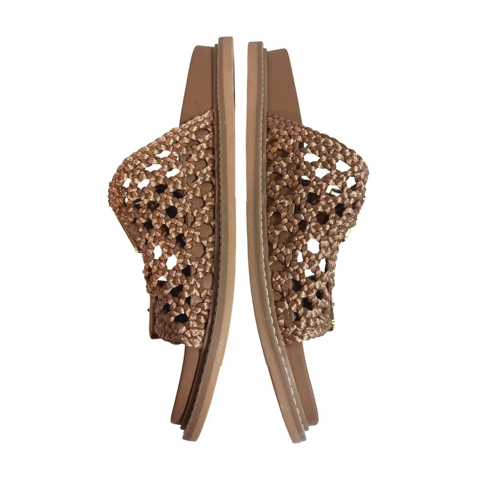 Universal Thread Kylie Tan Bronze Woven Double Buckle Slide Sandals Size 11